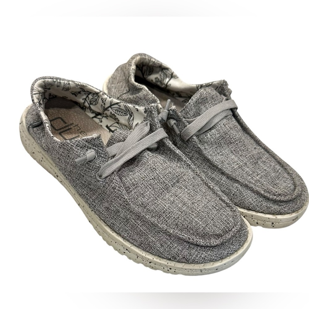 Women’s HEY DUDE Wendy Slip On Shoes Iron Linen Gray Size 6